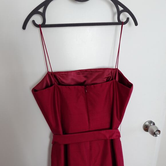 Jenny Yoo Red Silk High Low Hem Dress Size 12 Belted Formal Party Wedding Guest - Picture 9 of 11